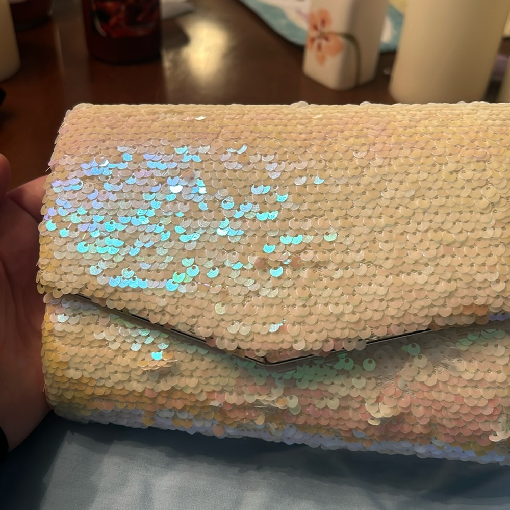 Sequin iridescent clutch purse